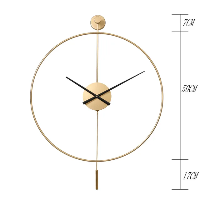 Nordic Wall Creative Hanging Wind Iron Art Metal Wall Watch Restaurant Bedroom Single Ring Wall Clock Home Decoration 50cm with pendulum