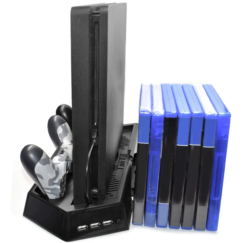 Для Ps4 Pro тонкий вертикальный стенд охлаждающий вентилятор кулер с двойным контроллером зарядная станция и 3 дополнительных порта концентратора для Playstation 4 Ps