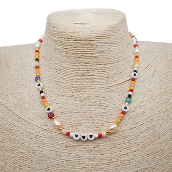 

Go2Boho Natural Pearls Necklace For Women Heart Patchwork Choker Boho Necklaces Collares Gift Bijoux Femme Jewelry