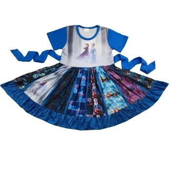 

summer kids dresses twirl skirt cartoon pattern design frock dresses children clothes short sleeve
