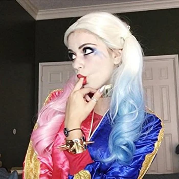 

MUMUPI 20" Pink Blue Blonde Mix Harley Quinn Suicide Squad Batman Synthetic Wig Harleen Quinzel Cosplay Costume Wig Hair