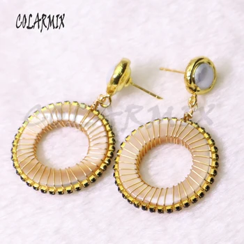 

3 Pairs Round stone earrings Circle earrings Jewelry earrings Handmade jewelry gift for lady 6195