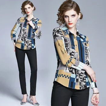 

Simgent 2020 New Fashion Women Printing Blouse Spring Summer Long Sleeve Turn Down Collar Top Woman Bluzka Damska SG004173