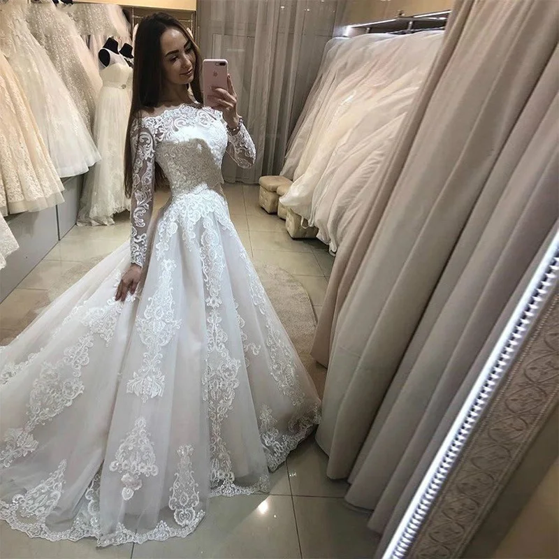 Vestido-De-Novia-Boat-Neck-Long-Sleeve-Wedding-Dresses-Lace-Appliques-A-Line-Wedding-Gown-Sweep (1)