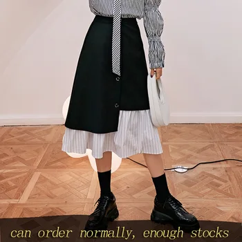 

LANMREM can ship 2020 autumn new rregular Half-body Skirt fashion black white Hit Color Overknee A-Line Skirt YH936