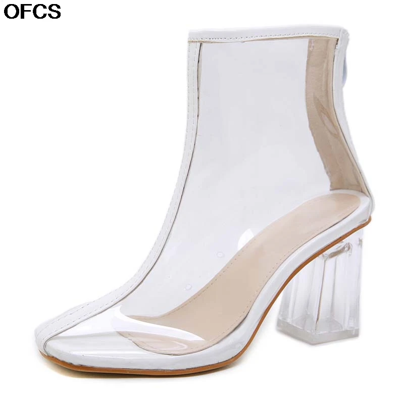 Новинка осени 2020 женские ботинки из ПВХ пикантные Прозрачные прозрачные на