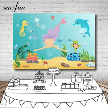

Sensfun Purple Hair Little Mermaid Photography Backdrop Under The Sea Fish Bubble Girls Backgrounds For Photo Studio 7x5ft Vinyl