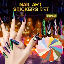 16 шт./компл. голографический огонь пламя винил для ногтей трафарет полый стикер огонь на маникюр трафарет наклейки для дизайна ногтей декоративные наклейки