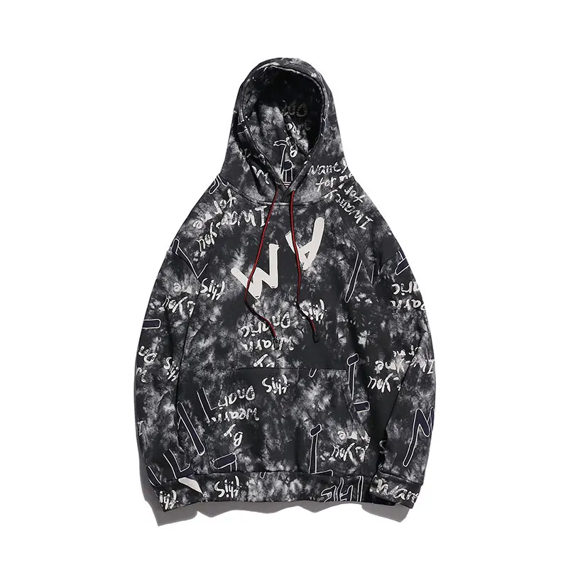 Black GONTHWID Harajuku Граффити Письмо печати галстук краситель толстовки с капюшоном, худи мужские хип хоп Повседневная Уличная Толстовка Модные топы - Цвет: Black