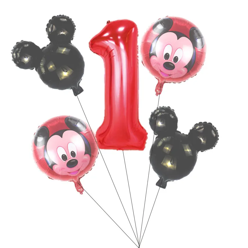 mickey black set(1) 5 PCS С Днем Рождения вечерние декоративные шары Микки и Минни Маус 3" Красный номер Фольга шар для 1st День рождения украшения для детей - Цвет: mickey black set(1)
