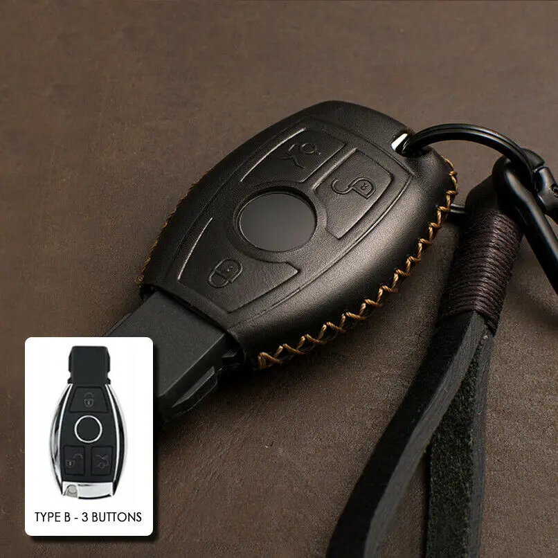Type B - Black Brown Чехол для ключей из натуральной кожи для Mercedes benz CLS CLA GL R SLK AMG A B C S класс дистанционный держатель аксессуары - Название цвета: Type B - Black Brown