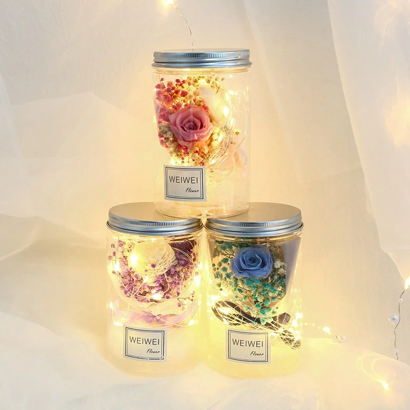  LED Romantic Night Light Rose Flower Jar Lamp Valentine Day Gift With Light String Portable Christm - 4000073942816