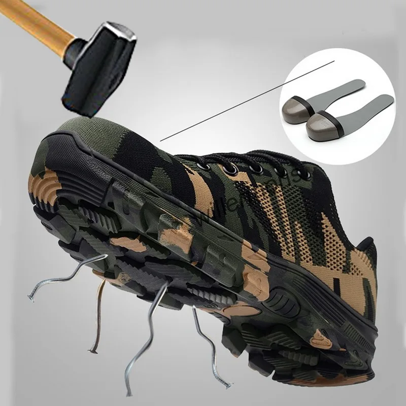 

Work Boots Construction Men's Outdoor Steel Toe Cap Shoes Men Camouflage Puncture Proof High Quality Safety Plus Size