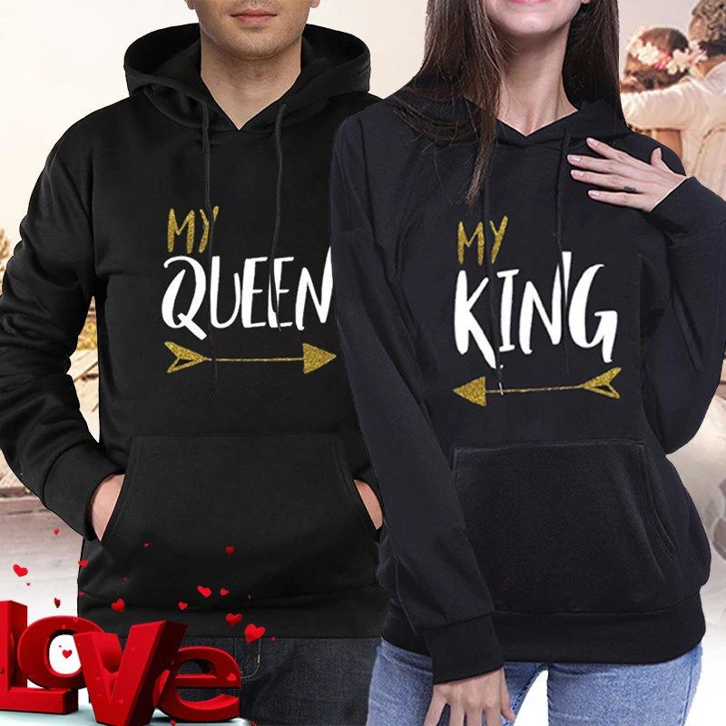 Женская толстовка с капюшоном MY QUEEN KING модная повседневная и надписью женская