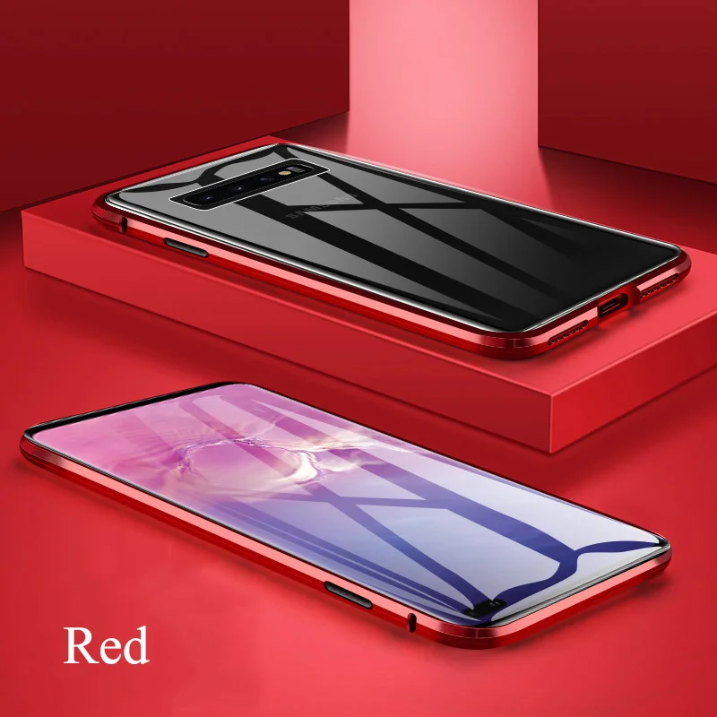 Red Двусторонний стеклянный Магнитный чехол для samsung Galaxy S8 S9 Plus, Магнитный чехол для телефона - Цвет: Red