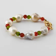 Хорошее качество Настоящее барокко Жемчуг Клубника Кристалл бусины браслет Индивидуальные ювелирные изделия завод прямые Оптово-розничные продажи браслеты