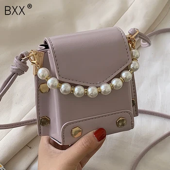 

[BXX] Mini PU Leather Bags For Women 2020 Summer Shoulder Handbags Female Pearl Chain Travel Cross Body Bag Lady Simple HN431