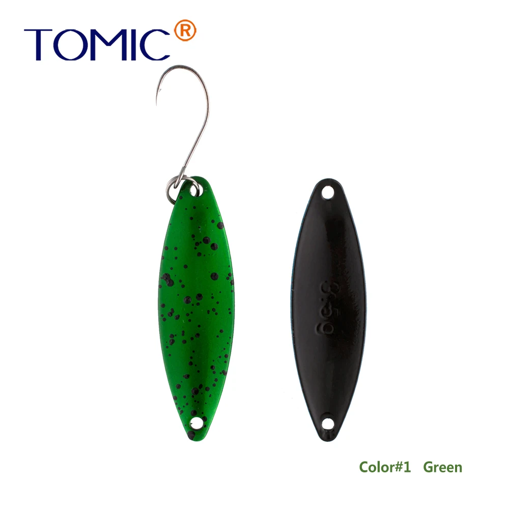 green Tomic 1 шт. 1,6 г 2,7 г 3,5 г микро узкие латунные металлические ложки УФ сверкающие цвета окунь форель области один крючок рыболовные приманки Pesca - Цвет: green