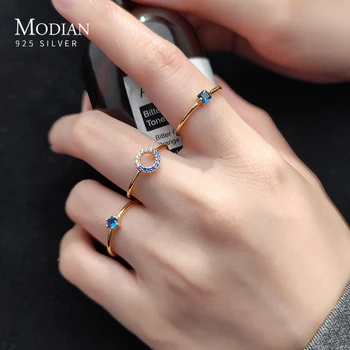 

Modian Brands Water Drop Round Square Blue Crystal Opening 925 Sterling Silver Ring for Women Korea Style 3 Style Fine Jewelry