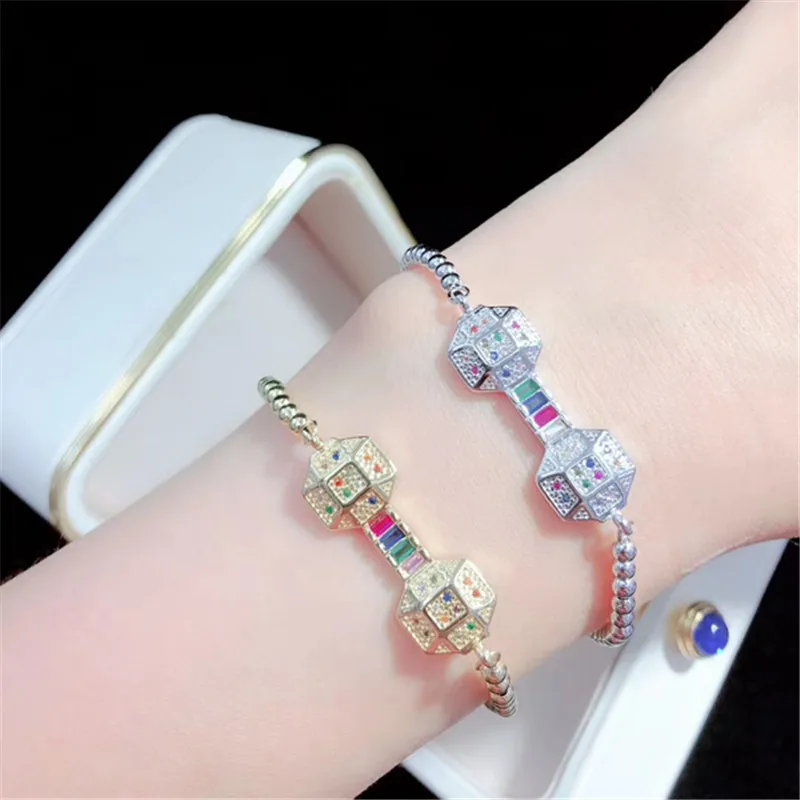 10 шт./лот высокое качество латунный браслет Pave CZ Спорт гантели регулируемый браслет модные ювелирные изделия