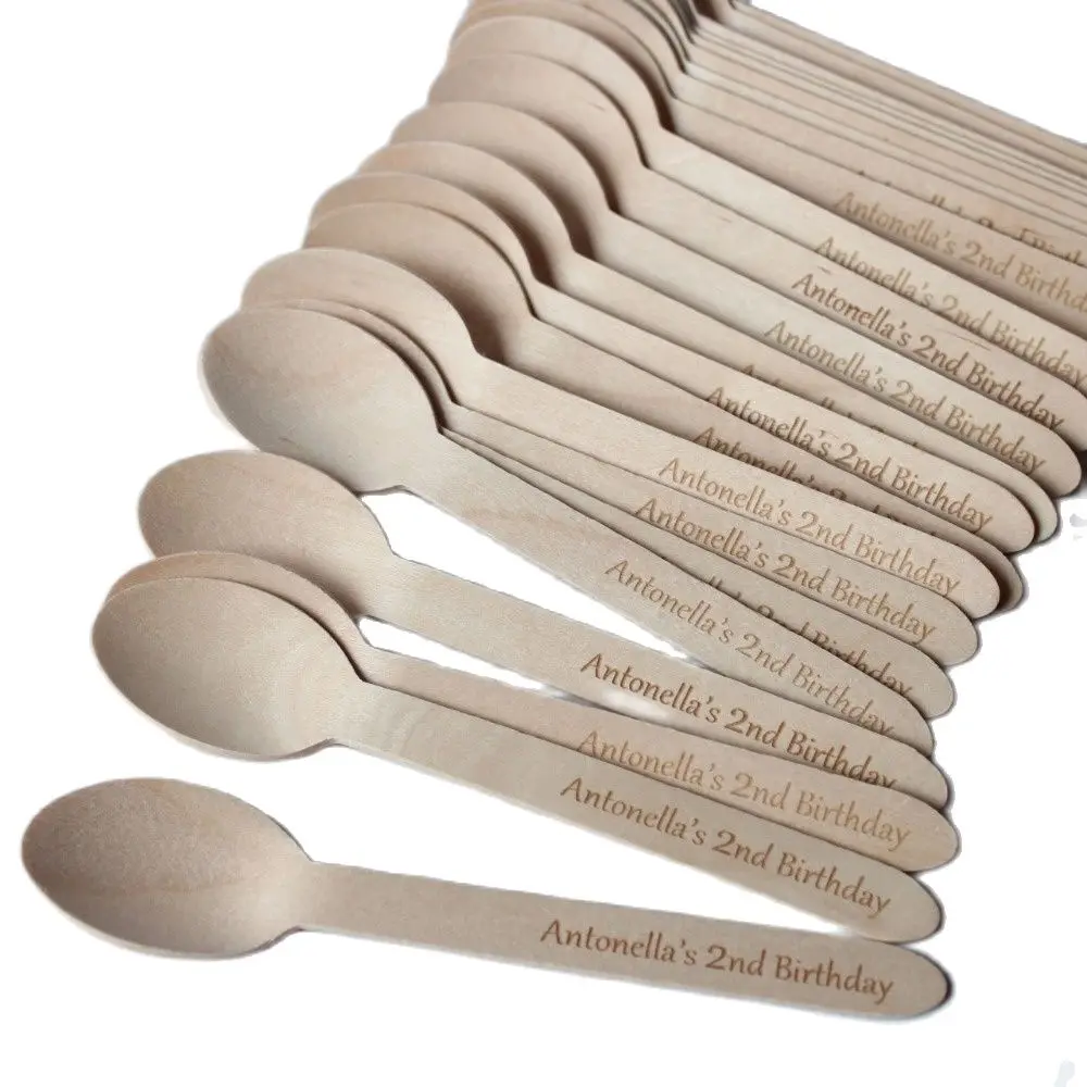 x100 Birthday Cake Spoons Customized Laser Engraving Wooden Spoons Baby