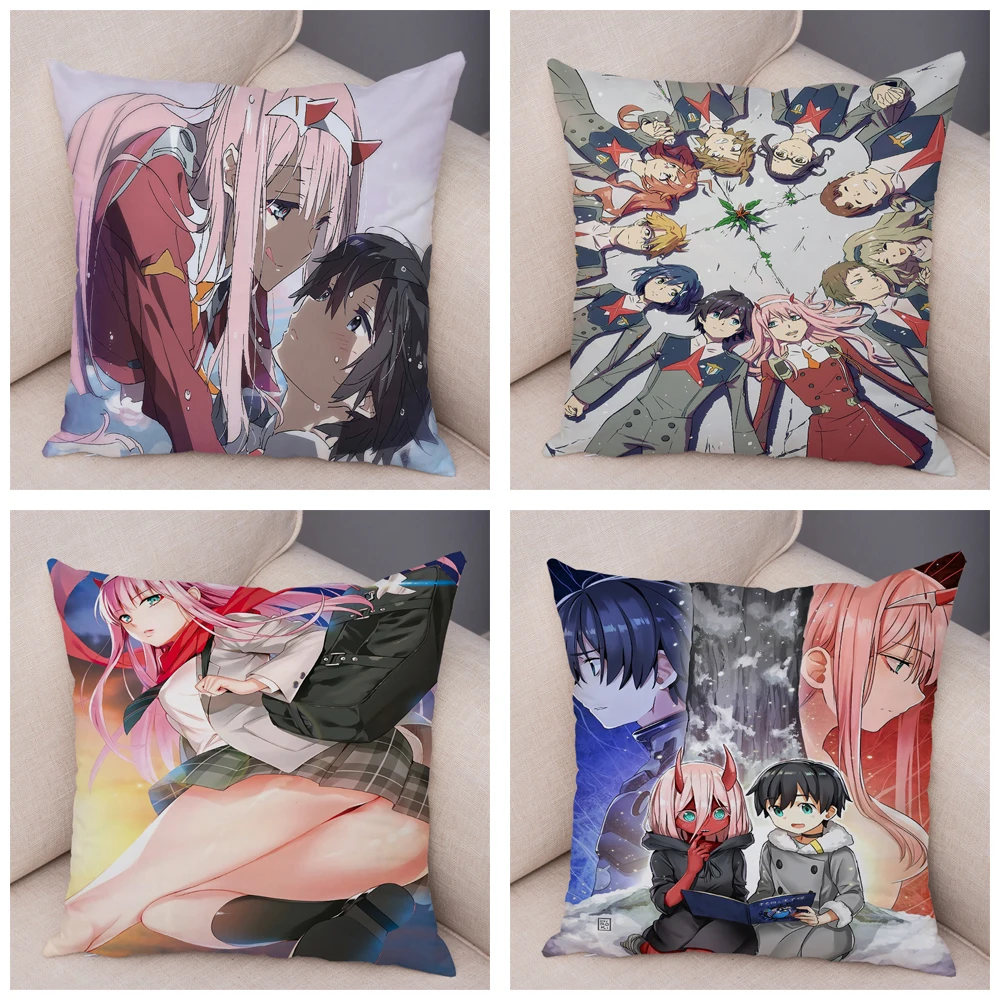 DARLING in the FRANXX Cushion Cover Decor Classic Anime Cartoon Girl Pillowcase Soft Plush Pillow Case for Sofa Home Car 45x45cm