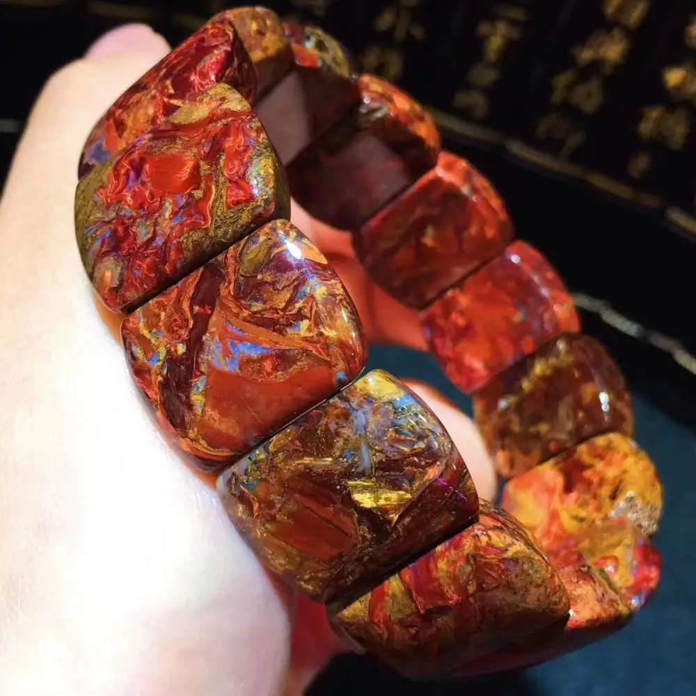Сертификат натуральный красный Pietersite браслет из драгоценных камней в намибийском стиле прямоугольный бисер 20x15 мм для женщин и мужчин растягивающийся Кристальный драгоценный камень AAAAA