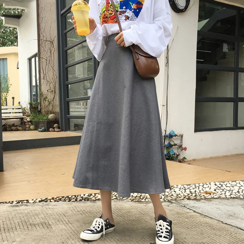 Женские однотонные простые юбки Kawaii Высококачественные Универсальные Модные