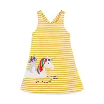 

New Arrivals Baby Girls Summer Cartoon Clothes Printed Animals Striped Sleevesless Dresses Kids Gift Dress Fadhion Clothing 2-7T