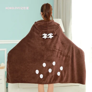 

Elk reindeer comfy home winter keep warm shawl blankets hooded flannel pregnant women cloak student office cosplay nap lunch res