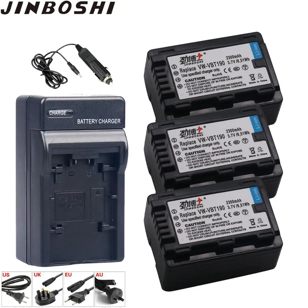 3 шт. VW-VBT190 VW VBT190 Батарея+ светодиодный Зарядное устройство для цифрового фотоаппарата Panasonic HC-V110, HC-V130, HC-V160, HC-V180, HC-V201, HC-V210, HC-V250