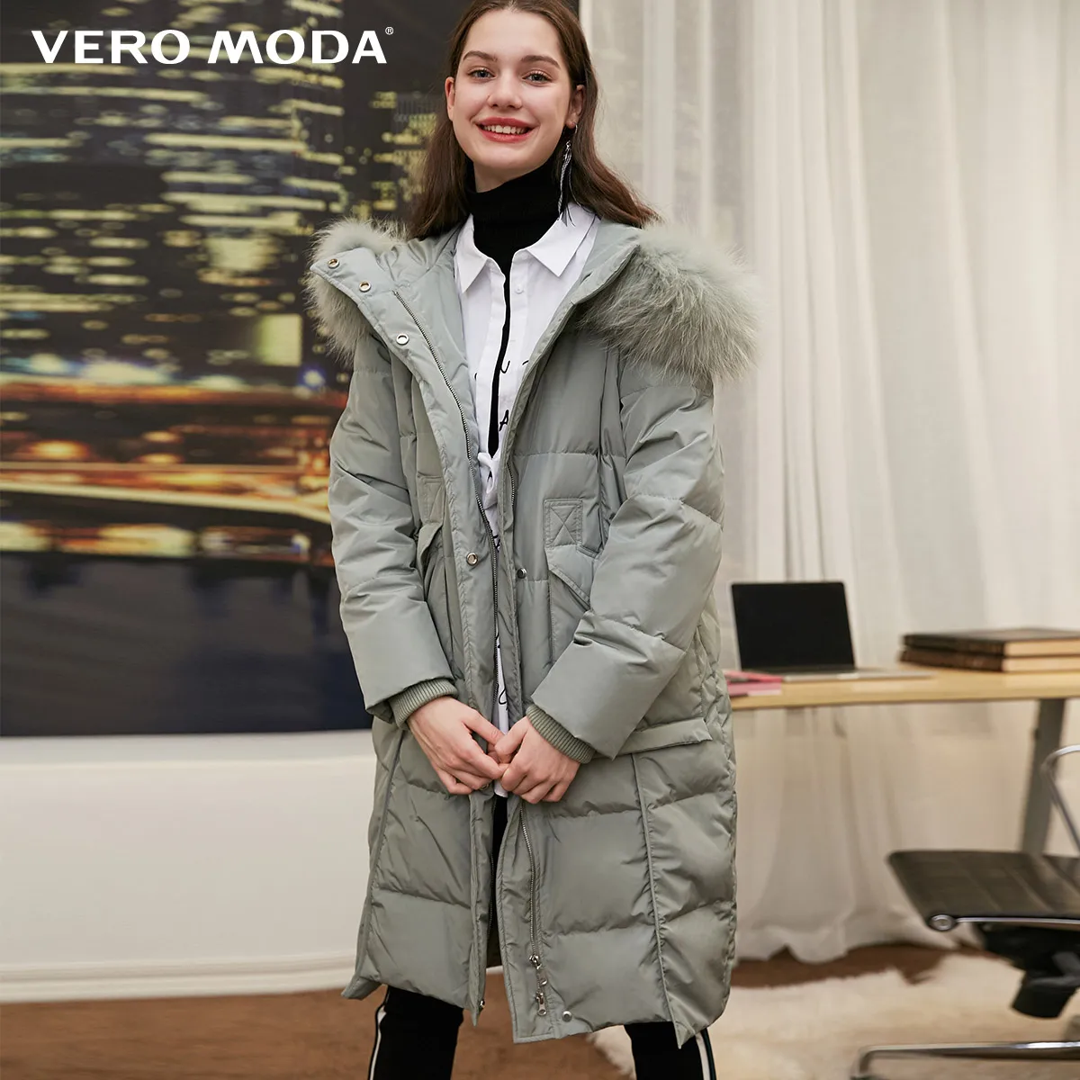 Vero Moda женский съемный мех енота с капюшоном с длинными рукавами пуховик пальто | 318412550