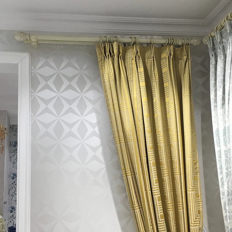 Mediterranean style golden curtain track mute solid wood Roman rod single and double old color shell head