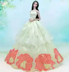 Robe de mariée en dentelle jaune clair pour Barbie, épaules dénudées, motif Floral, vêtements de princesse, robe de soirée, accessoire poupée BJD, 1/6 