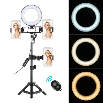 

Mini LED Ring Light 3000-6000K 64Leds w/ Remote Control Tripod Stand Light Kit for Video Makeup Selfie for iPhone 6 Inch Desktop