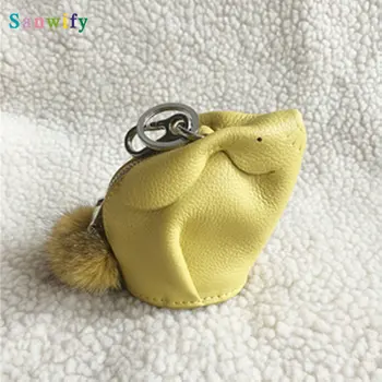 

Genuine Leather Handmade Rabbit Coin Purse Customize Animal Girl's Mini Shaped Bag Wallet Keychain Monogram