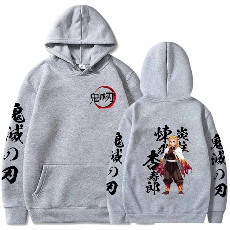 Anime Hoodies Demon Slayer Cosplay Rengoku Kyoujurou Sweatshirt Hip Hop Oversized Loose Casual Pullover Unisex Sweater 2021 Top