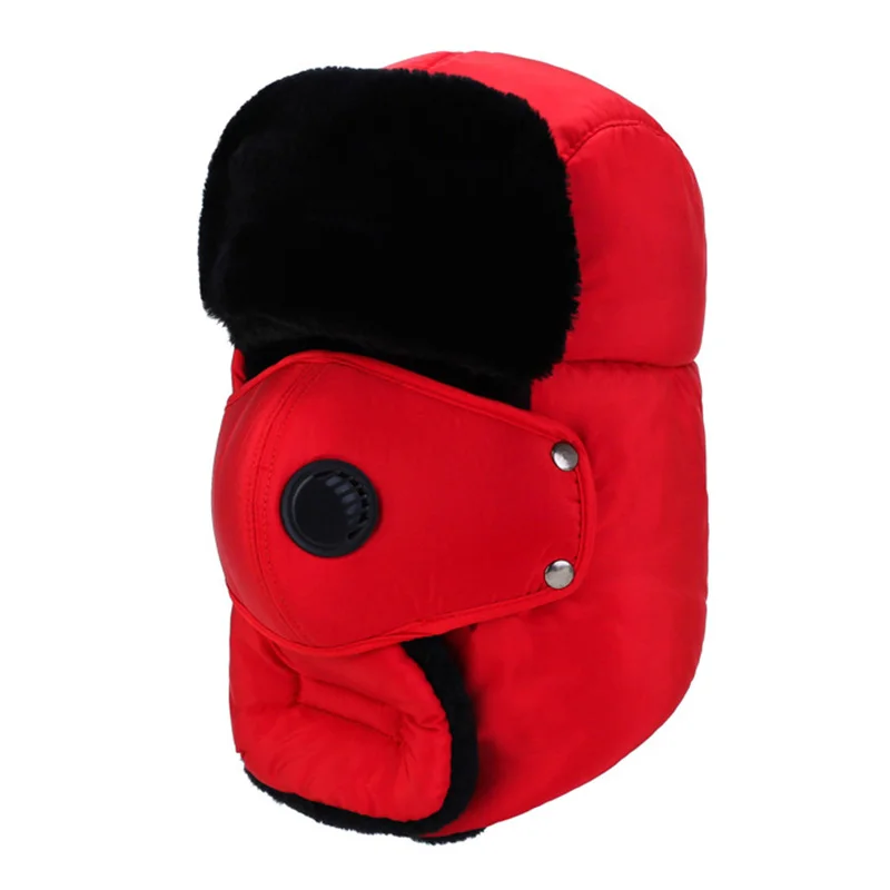Unisex Men Women Trapper Hat Earflap Snow Ski Hat Solid Color Camouflage Print Windproof Mask Caps Autumn Winter Warm Hat