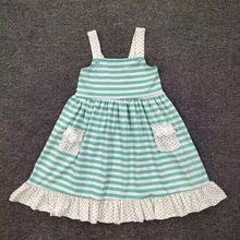 Vêtements d'été pour filles, rayé vert, sans manches, écharpe blanche, noir, imprimé, poches, robes pour filles 