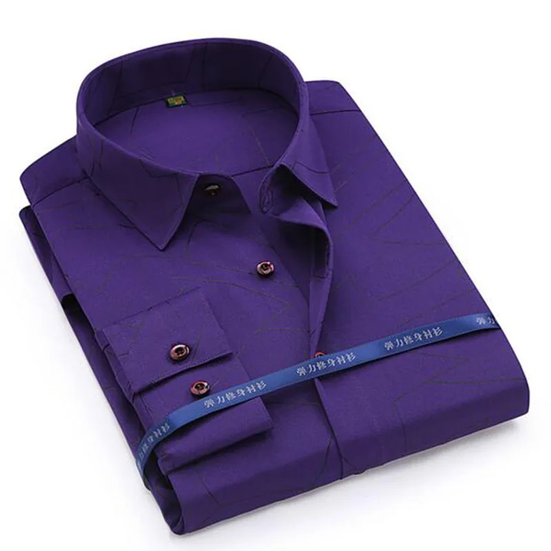 purple Осенняя горячая распродажа мужские однобортные рубашки с длинными рукавами и принтом Camisa, удобная дышащая тонкая ткань высокого качества - Цвет: purple