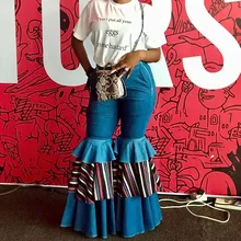 Новые весенние женские синие расклешенные брюки-клёш с высокой талией женские сексуальные джинсы стрейч модные широкие джинсовые брюки