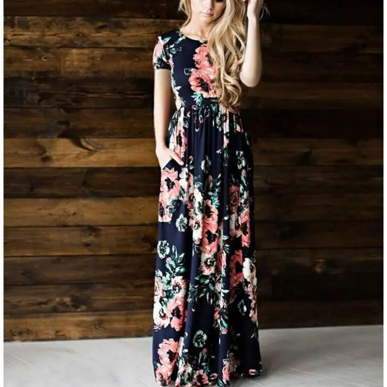 

Bohemia Maxi Dresses Women Printed Flowers Long Girl