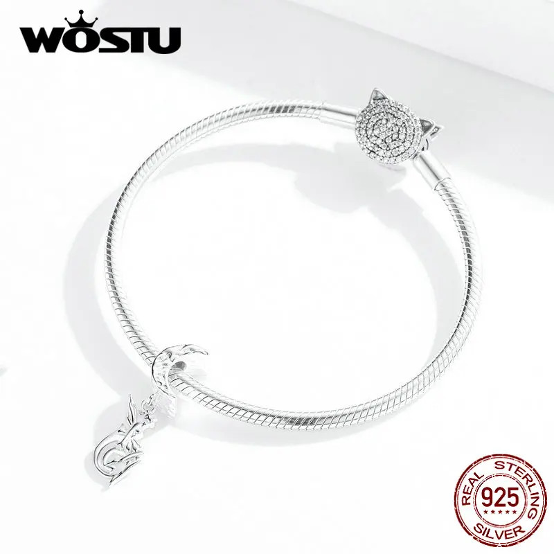 WOSTU подлинные 925 пробы серебряные подвески с Луной эльфом Феи подходят к оригинальному браслету с подвеской из бисера женские роскошные уникальные ювелирные изделия BNC110