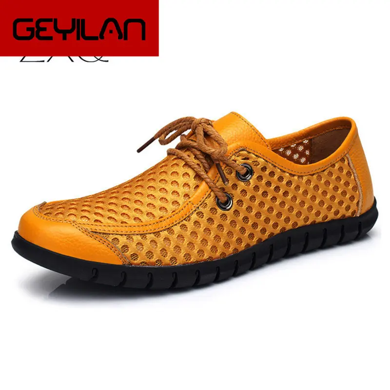 

New Arrival Summer Breathable Casual Mesh Shoes Mens Genuine Leather Shoes Brand Fashion Flat Loafers Shoes