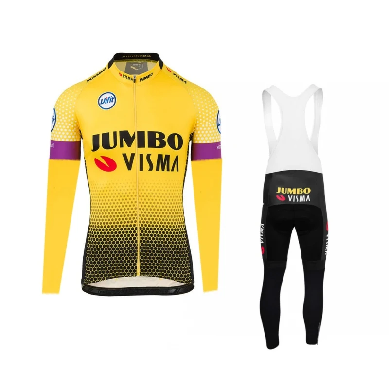 pro team jumbo visma Зимние флисовые велосипедные Джерси Наборы для мужчин, утепленная велосипедная Одежда MTB Ropa Ciclismo велосипедный Майо гелевый коврик