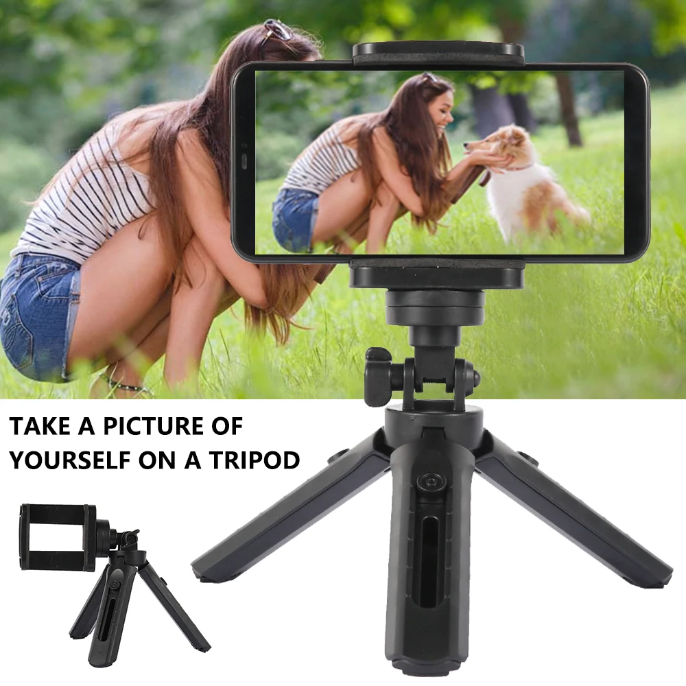 

Adjustable Mini Tripod Stand with Phone Clip Holder Camera Mount Phone Tripod Selfie Bracket Extendable Telescopic Tripod Phone