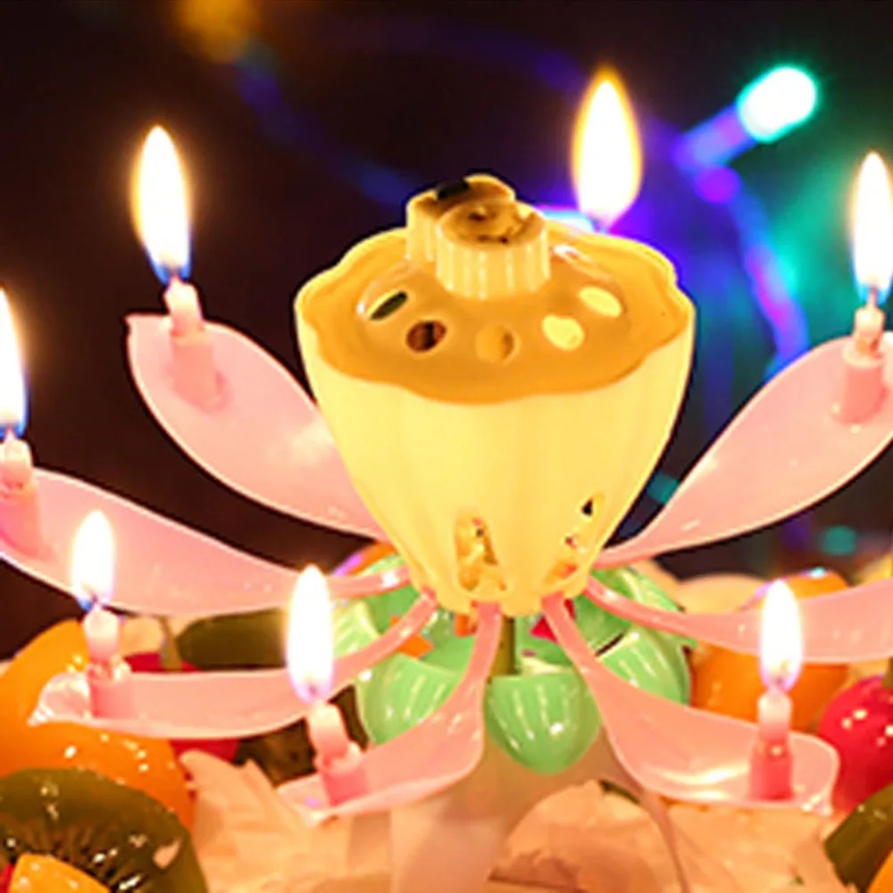 Музыкальный Торт Цветок 8 свечей Кнопка батарея 5 Лотос Мода дюймов 2 5 в комплекте День рождения фестиваль декоративные музыкальные Вечерние