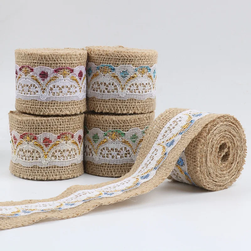 2m/roll 5CM Natural Jute Lace Linen Roll Handmade DIY Home Decor Festive Party Decoration Supplies Gift Wrapped Burlap Strip | Дом и сад