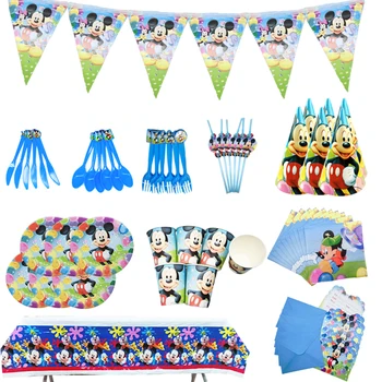 

60pcs Mickey Mouse Party Tableware Set Paper Cup Napkin Children Birthday Party Supplies Hat Banner Tablecover Decoration