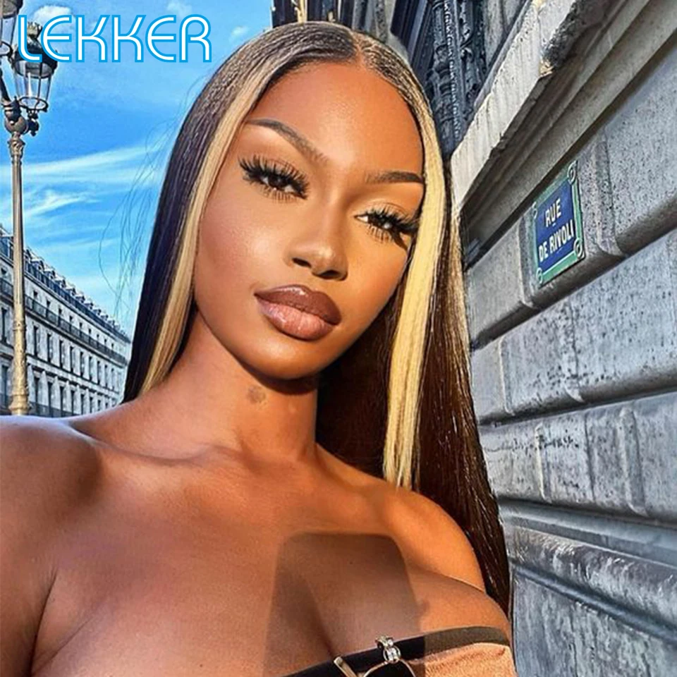 Lekker Highlight Brown T Part Lace Front Straight Bob Human Hair Wig For Women Pre Plucked Colored Brazilian Remy Glueless Wigs